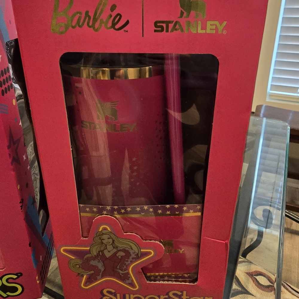 Stanley Pink Tumbler with Gold Accents and Matching Straw